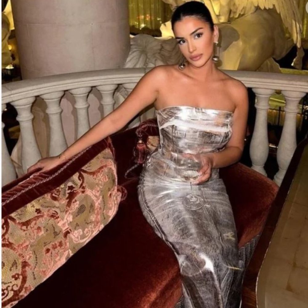 NWT Zara Silver Strapless Midi Dress - Picture 3 of 14